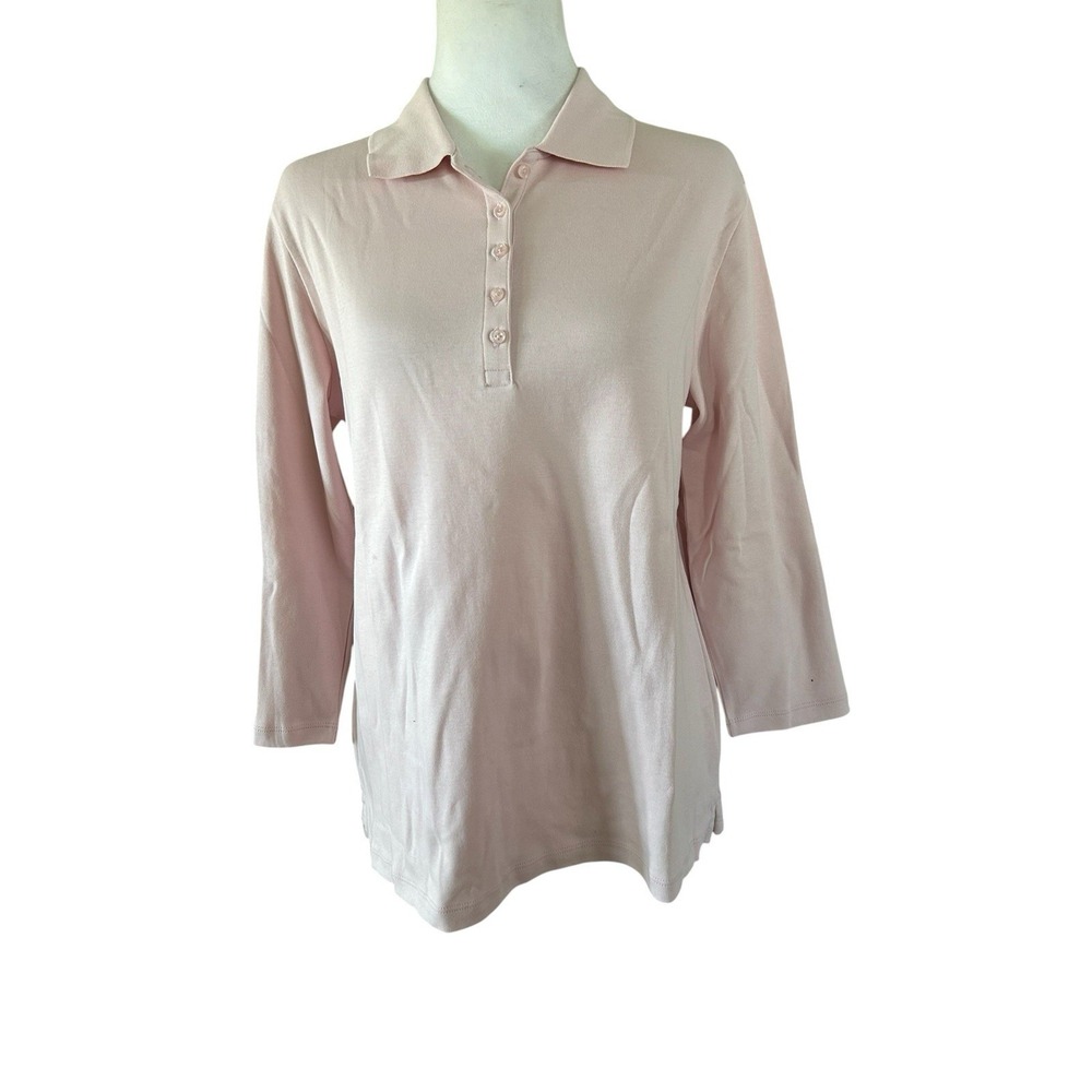 Lands End Light Pink Polo 3/4 Sleeve Womans SZ M Casual, Classic